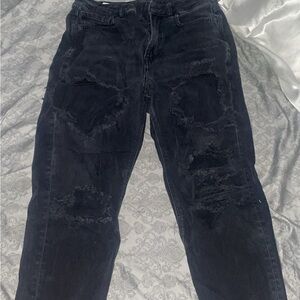American Eagle Outfitters Women's Black Distressed High Rise Jeans